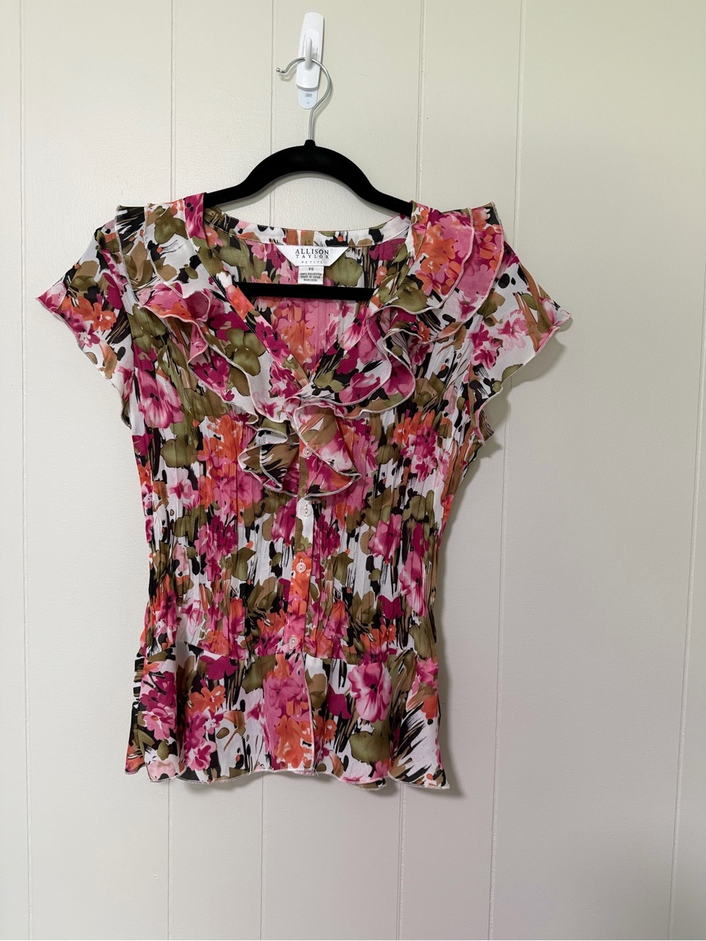 Allison Taylor Multi-Pink Floral Ruffle Button Front Blouse